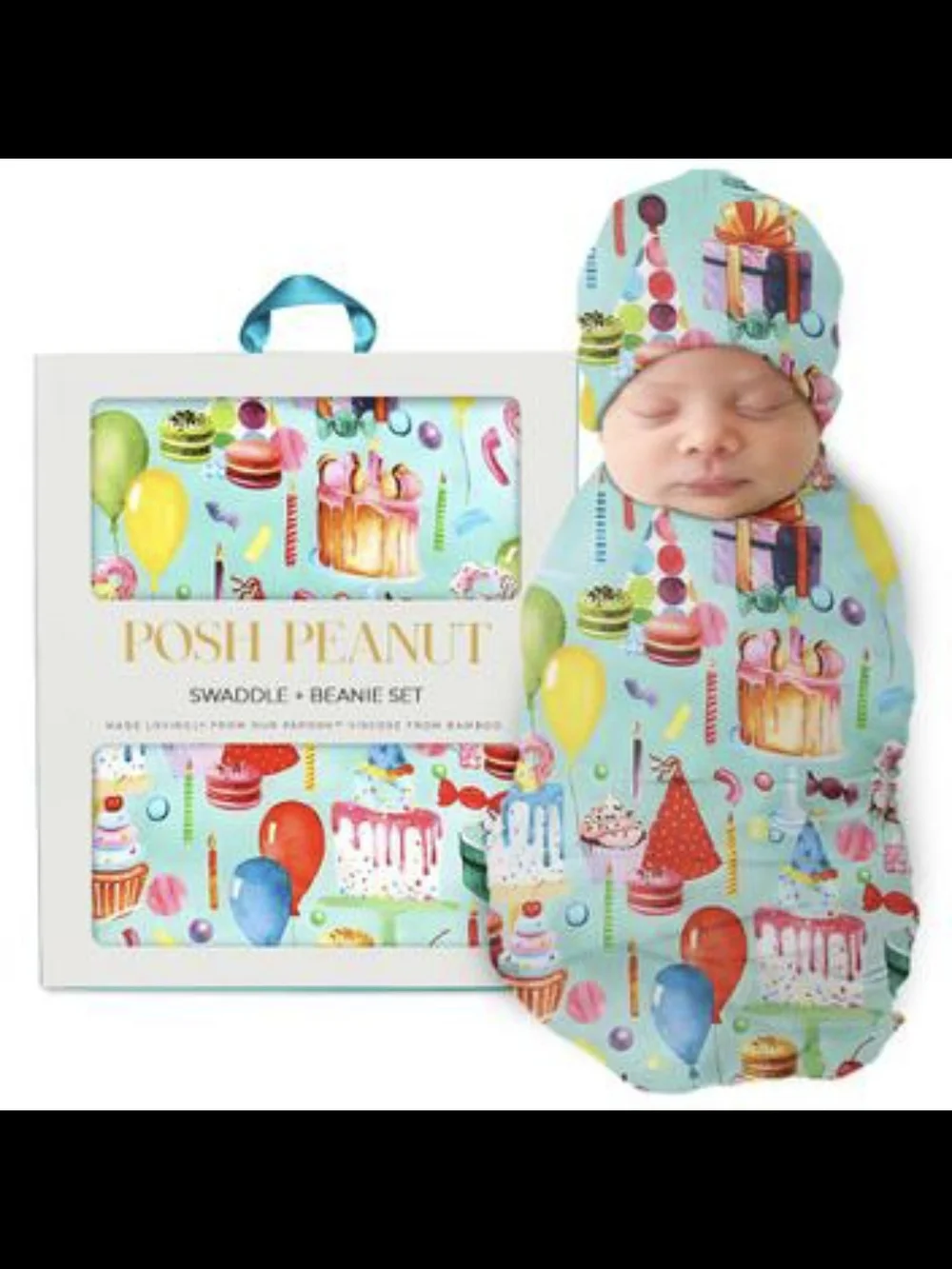 Posh Peanut Happy Birthday Infant Swaddle Beanie Set Unisex Newborn Hospital NWT